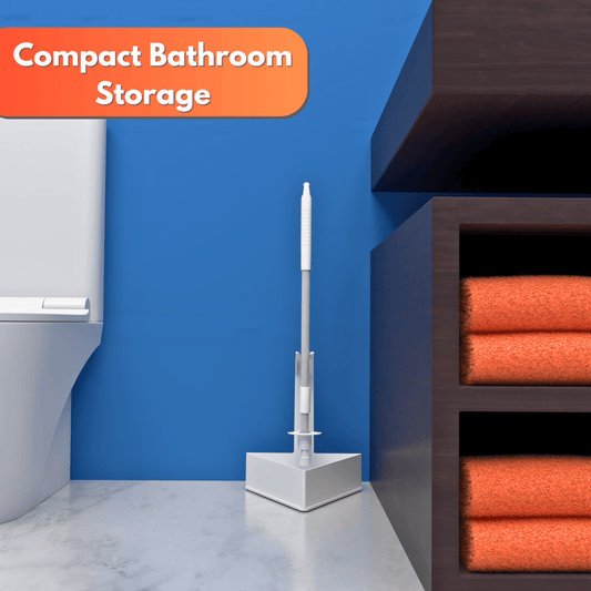Pottymop sitting in its holder compact bathroom storage